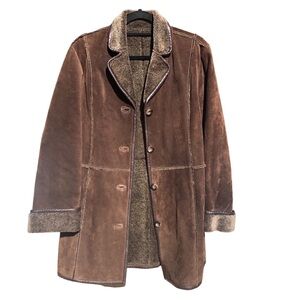 La‎ Nouvelle Renaissance LNR Brown Real Suede Leather Coat Faux Fur Lined Size M